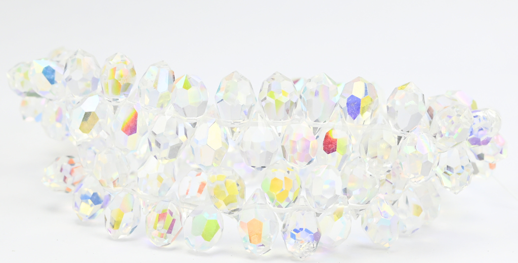 スペシャルカットのティアドロップファセットビーズ、クリスタルAb(00030-AB)、ガラス、チェコ共和国