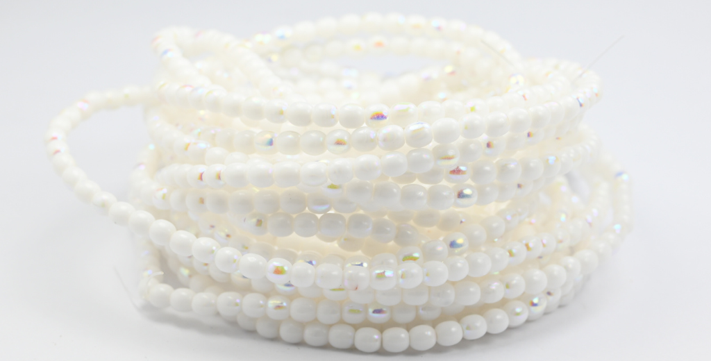 Round Pressed Glass Beads Druck, Chalk White Ab (03000-AB), Glass, Czech Republic