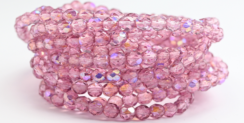 火抛光圆形刻面珠,水晶浅紫红色粉红色 Ab (00030-34306-AB),玻璃,捷克共和国