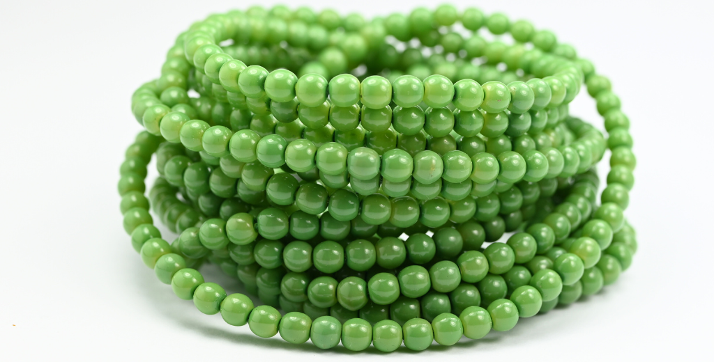 Round Pressed Glass Beads Druck, Opaque Green Wax (53230-WAX), Glass, Czech Republic