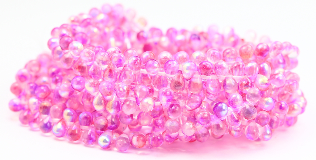 Pear Drop Pressed Glass Beads, Crystal Glossy Red Pink (00030-48120), Glass, Czech Republic