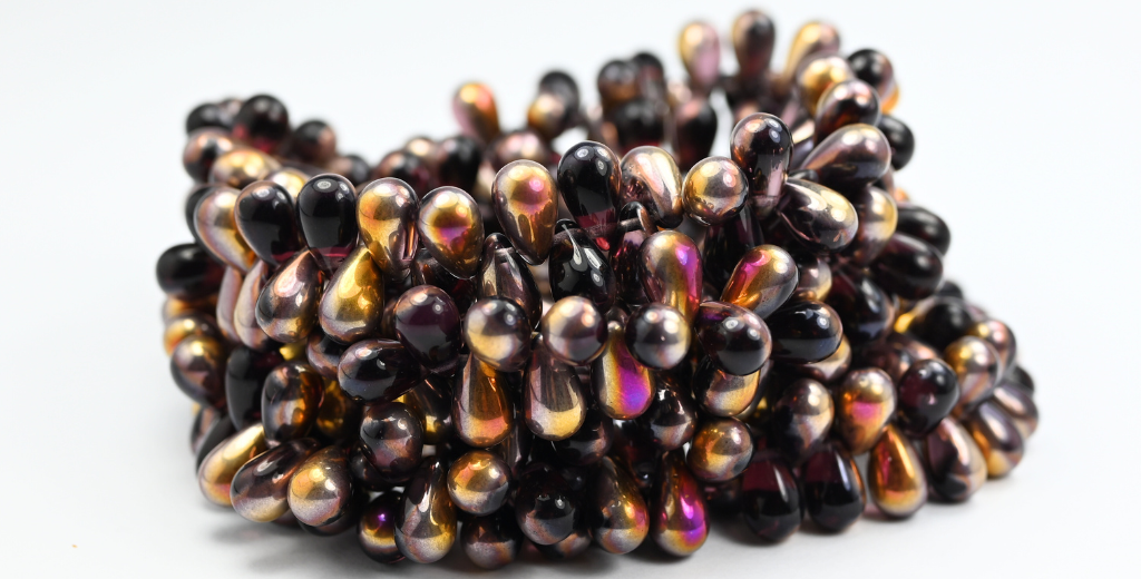 Pear Teardrop Pressed Glass Beads, Amethyst Sliperit (20060-29500), Glass, Czech Republic