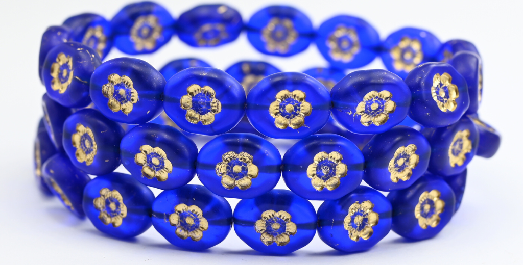 OUTLET 10 grams Two Bell Beads, 14 x 11 mm, Transparent Blue Gold Lined Matte (30080-54202-M), Glass, Czech Republic