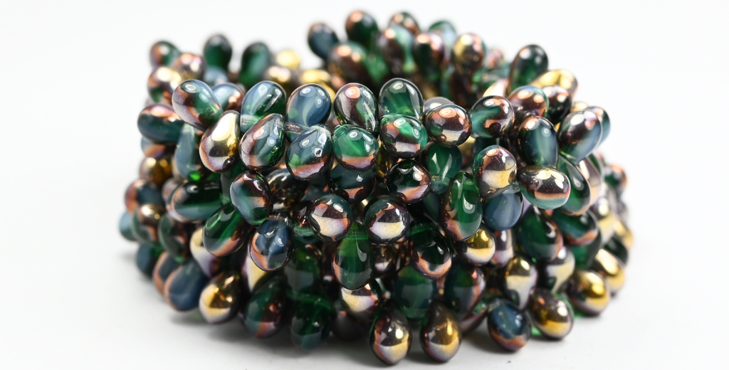 ペアドロッププレスガラスビーズ、100050500 ローズゴールドカプリ(0100050500-27101)、ガラス、チェコ共和国