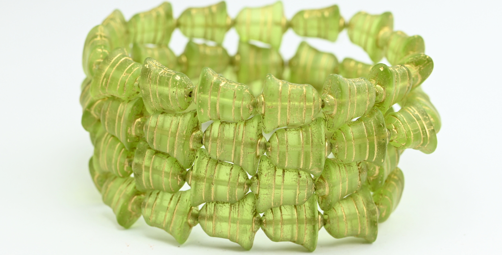 扁铃珠,透明绿金衬哑光(50200-54202-M),玻璃,捷克共和国