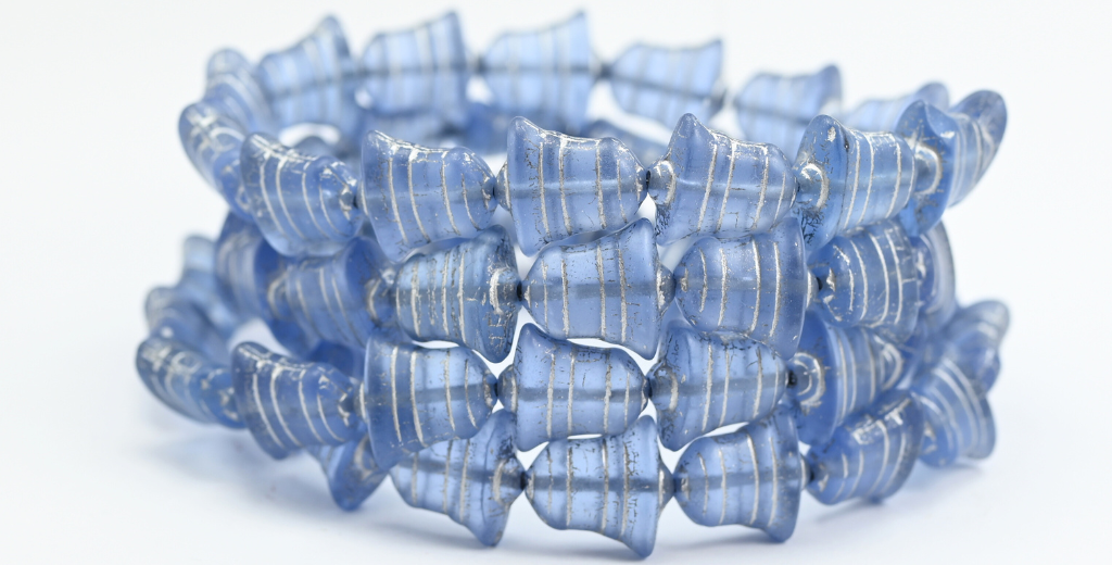 Flat Bell Beads, Transparent Blue Silver Lined Matte (30020-54201-M), Glass, Czech Republic ~ STRANDED