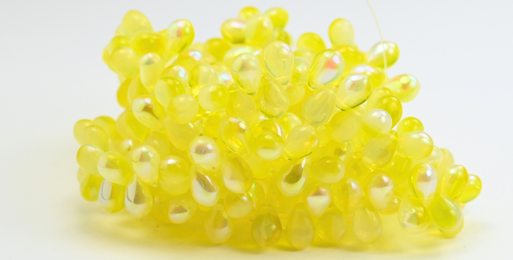 ペアドロップ型プレスガラスビーズ、透明オレンジAB(01008002-AB)、ガラス、チェコ共和国