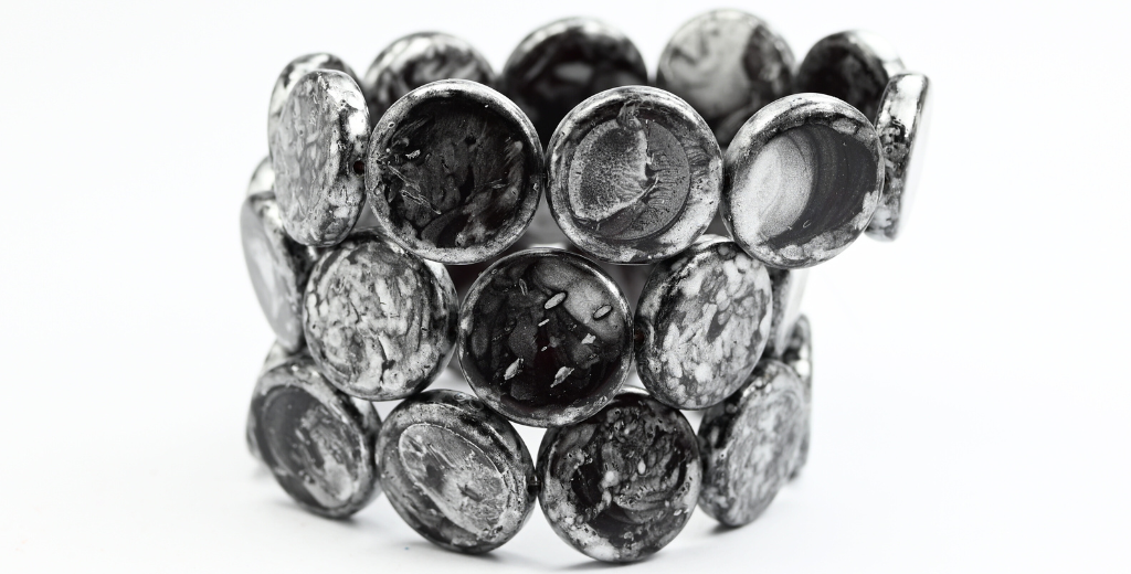 OUTLET 10 grams Coin Beads, 17 x 17 mm, Transparent Red Silver Splash (90110-86700), Glass, Czech Republic