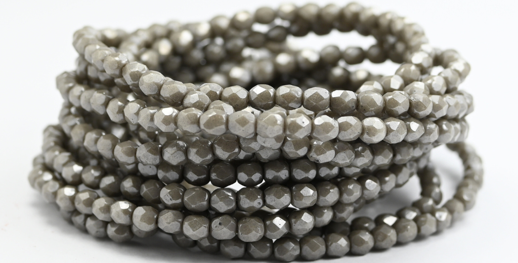 ファイアポリッシュラウンドファセットビーズ、ホワイトラスターブラック(02010-14449)、ガラス、チェコ共和国