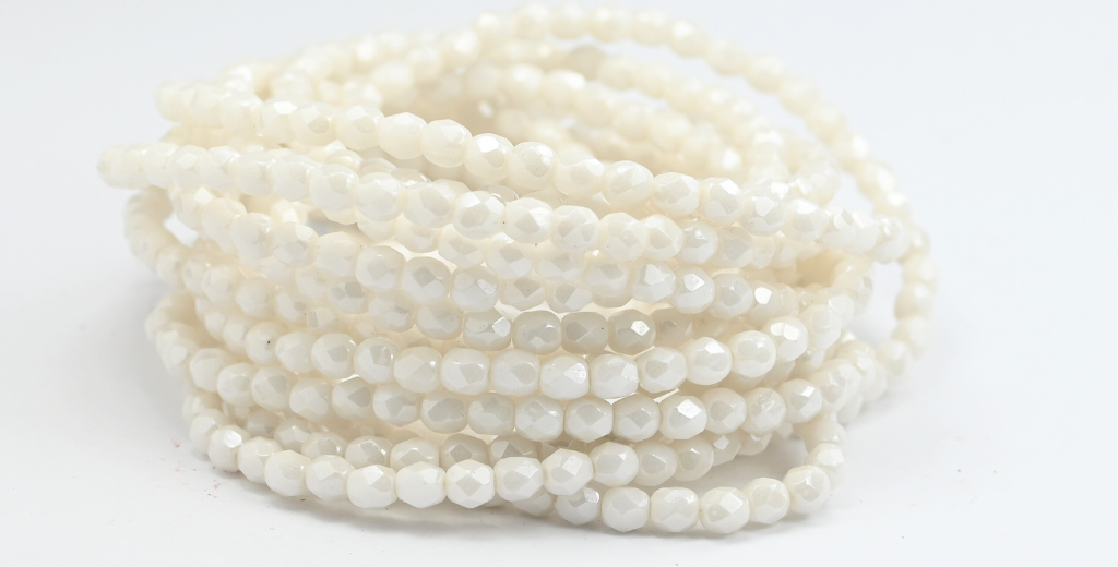 火抛光圆形刻面珠,白色赤铁矿(02010-14400),玻璃,捷克共和国