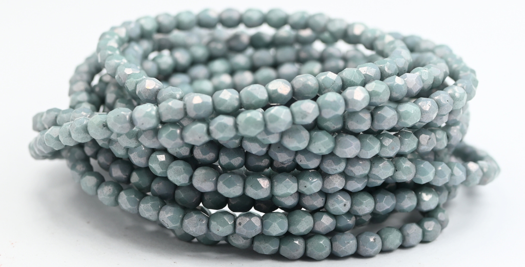 火抛光圆形刻面珠,白色光泽绿色全涂层(02010-14459),玻璃,捷克共和国