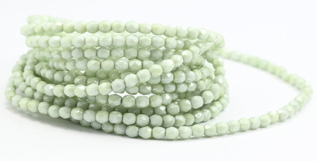 火抛光圆形刻面珠,白色光泽绿色全涂层(02010-14457),玻璃,捷克共和国