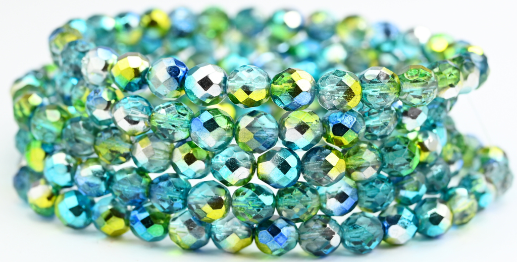 ファイアポリッシュラウンドファセットビーズ、543003 (543003)、ガラス、チェコ共和国