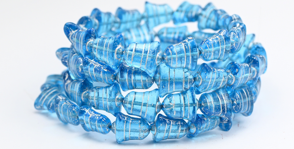 OUTLET 10 grams Flat Bell Beads, 14 x 13 mm, Transparent Aqua Silver Lined (60020-54201), Glass, Czech Republic