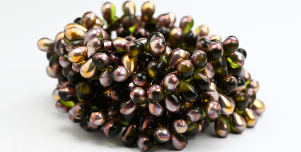 梨形压花玻璃珠,54210 玫瑰金卡普里 (54210-27101),玻璃,捷克共和国