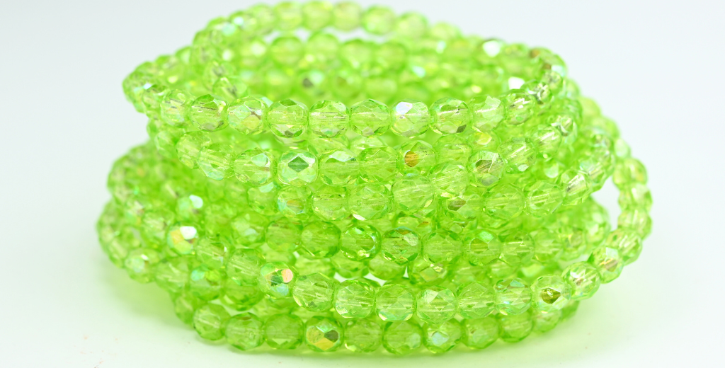 火抛光圆形刻面珠,水晶浅绿色 Ab (00030-34310-AB),玻璃,捷克共和国