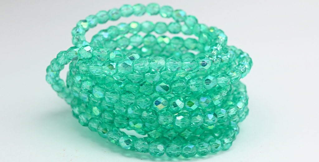 火抛光圆形刻面珠,水晶浅绿松石 Ab (00030-34309-AB),玻璃,捷克共和国