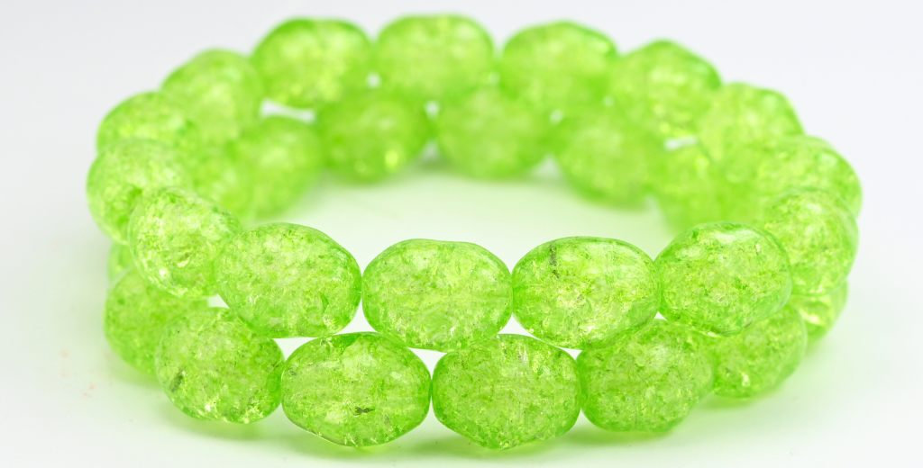 Olive Oval Pressed Glass Beads, Crystal Light Green Crack (00030-34310-CRACK), Glass, Czech Republic