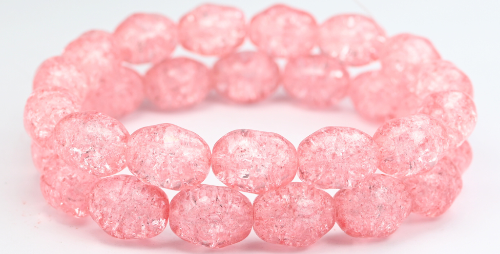 Olive Oval Pressed Glass Beads, Crystal Light Pink Crack (00030-34304-CRACK), Glass, Czech Republic