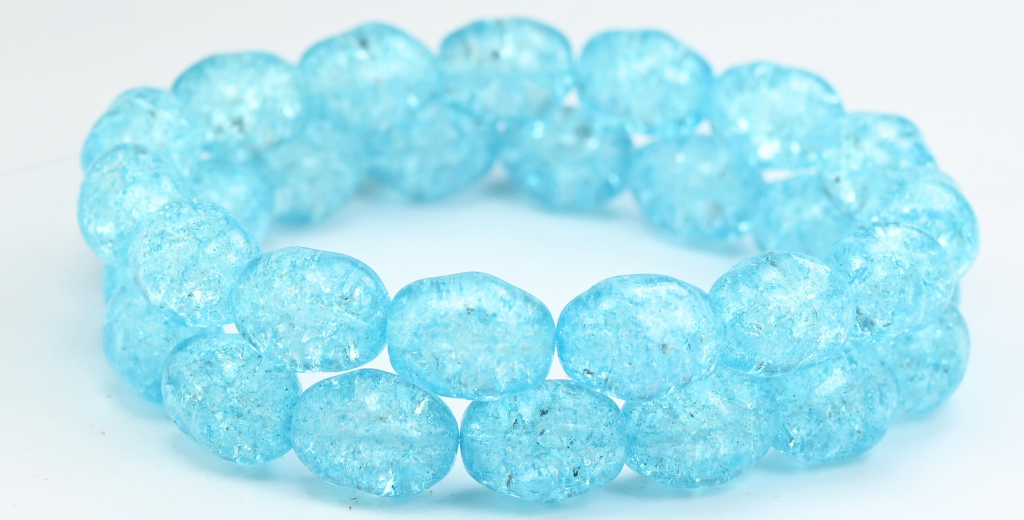 Olive Oval Pressed Glass Beads, Crystal Light Aqua Blue Crack (00030-34308-CRACK), Glass, Czech Republic