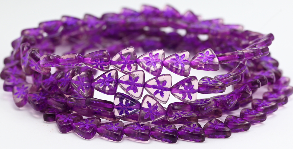 三角形扁平花形压制玻璃珠,透明浅紫水晶紫色内衬 (20020-46420),玻璃,捷克共和国