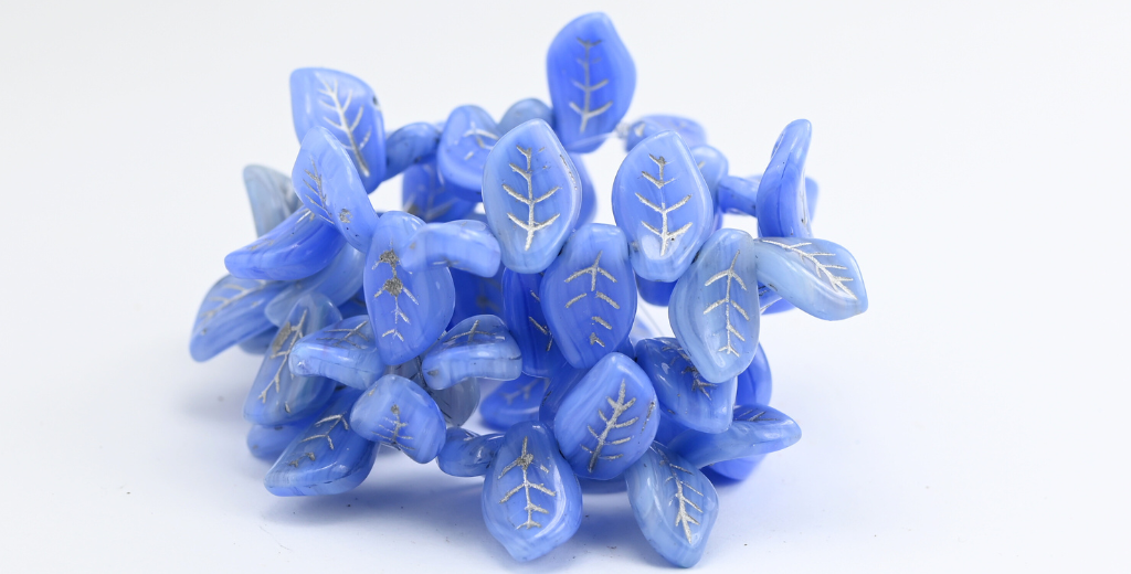 OUTLET 10 grams Wavy Leaf Beads, Blue Mixed Colors Silver Lined (blue-mix-54201), Glass, Czech Republic