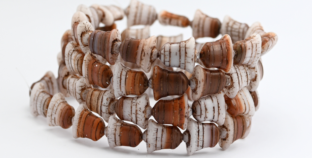 OUTLET 10 grams Flat Bell Beads, 14 x 13 mm, Opaque Brown Lined (0201-13600-46415), Glass, Czech Republic