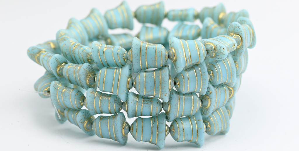 扁铃珠,绿松石蓝色镀金内衬(63030-54202),玻璃,捷克共和国