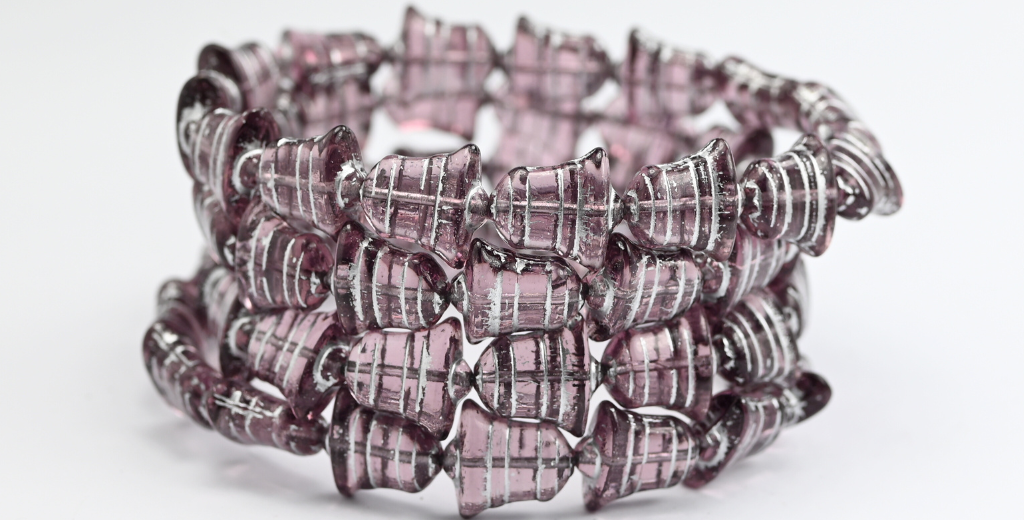 フラットベルビーズ、透明ライトアメジスト、シルバーライン(20030-54201)、ガラス、チェコ共和国