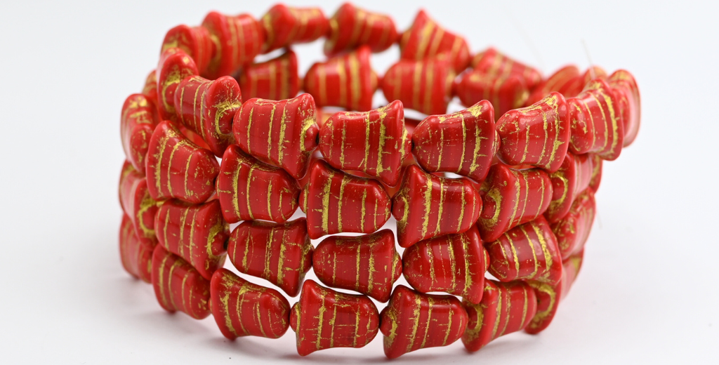 Flat Bell Beads, Red Gold Lined (93190-54202), Glass, Czech Republic