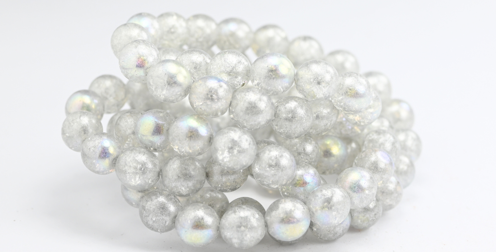 Round Pressed Glass Beads Druck, Crystal 34301 Ab Crack (00030-34301-AB-CRACK), Glass, Czech Republic