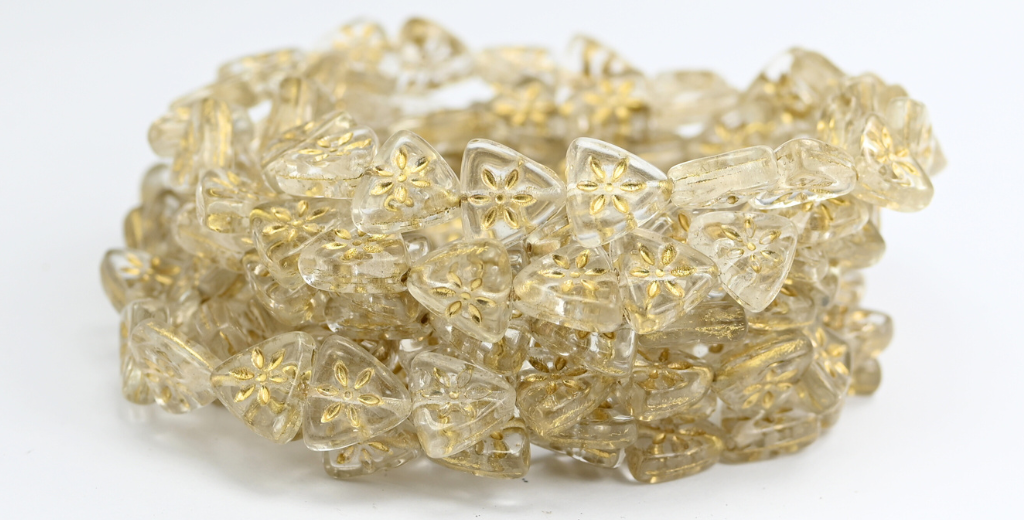 三角形扁平花形压制玻璃珠,水晶金线 (00030-54202),玻璃,捷克共和国