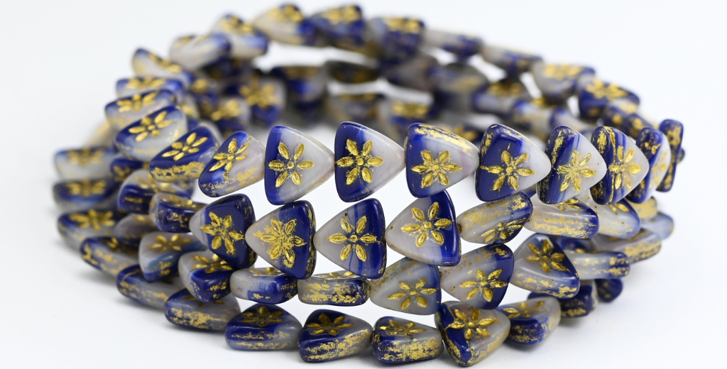 三角形扁平花形压制玻璃珠,混合颜色 3 金色内衬 S (MIX-3-54202-S),玻璃,捷克共和国