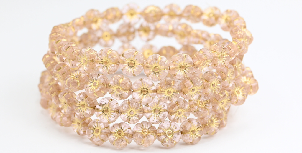夏威夷花压制玻璃珠,透明粉红金衬里 (70110-MT-54202),玻璃,捷克共和国