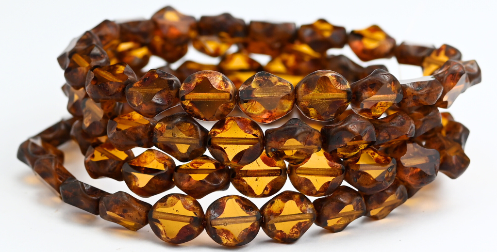 テーブルカットオーバルビーズ、透明オレンジトラバーチン(10040-86800)、ガラス、チェコ共和国