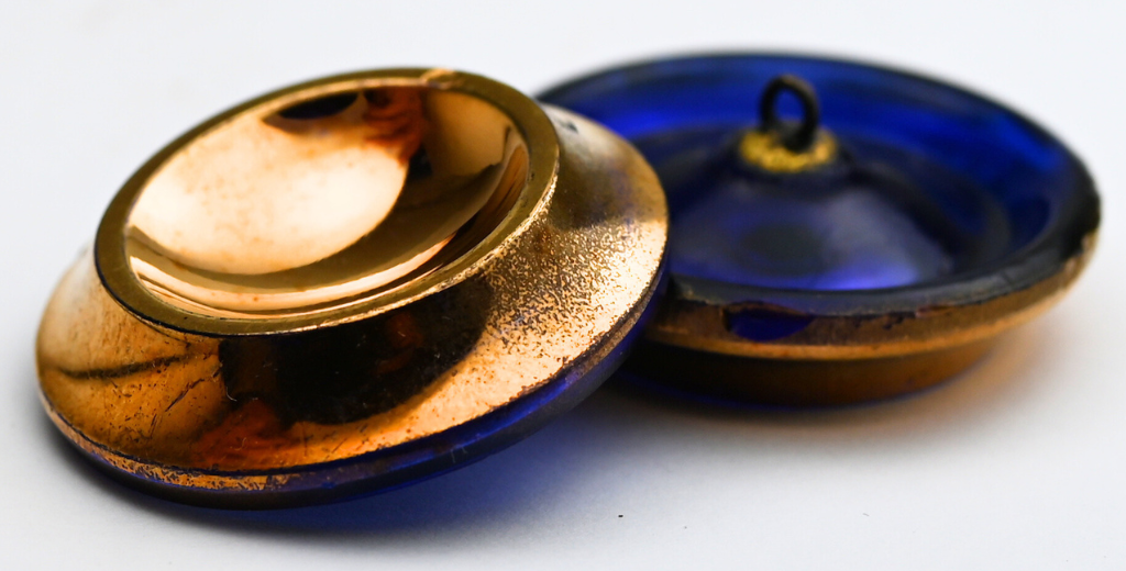 チェコガラス製ハンドメイドボタンノブ、透明ブルーフルゴールド(30070-26440)、ガラス、チェコ共和国