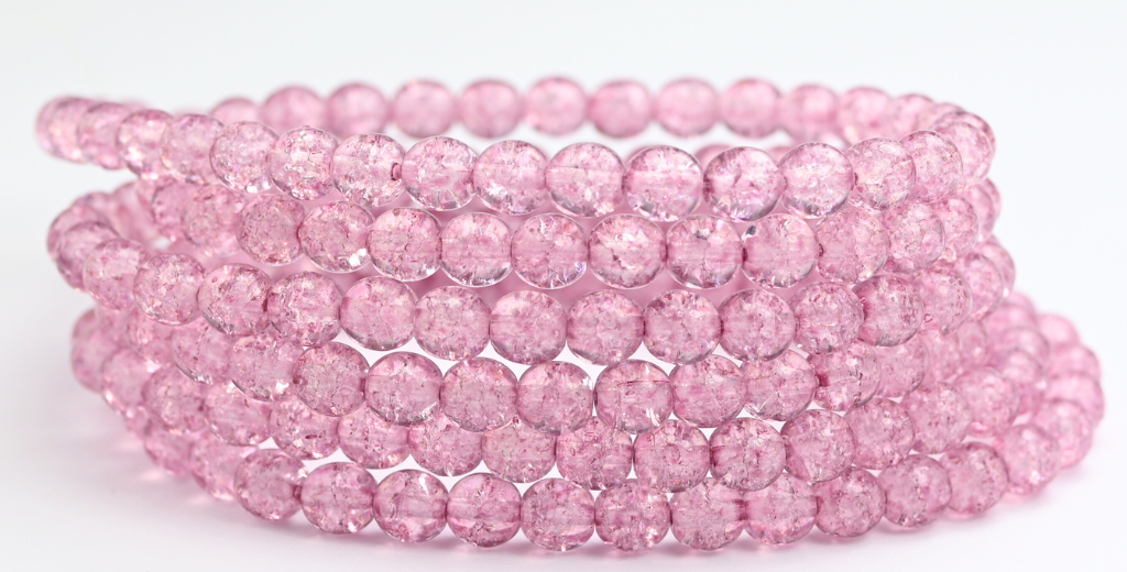 丸型プレスガラスビーズ Druck、ライトフクシアピンク クラック (34306-CRACK)、ガラス、チェコ共和国
