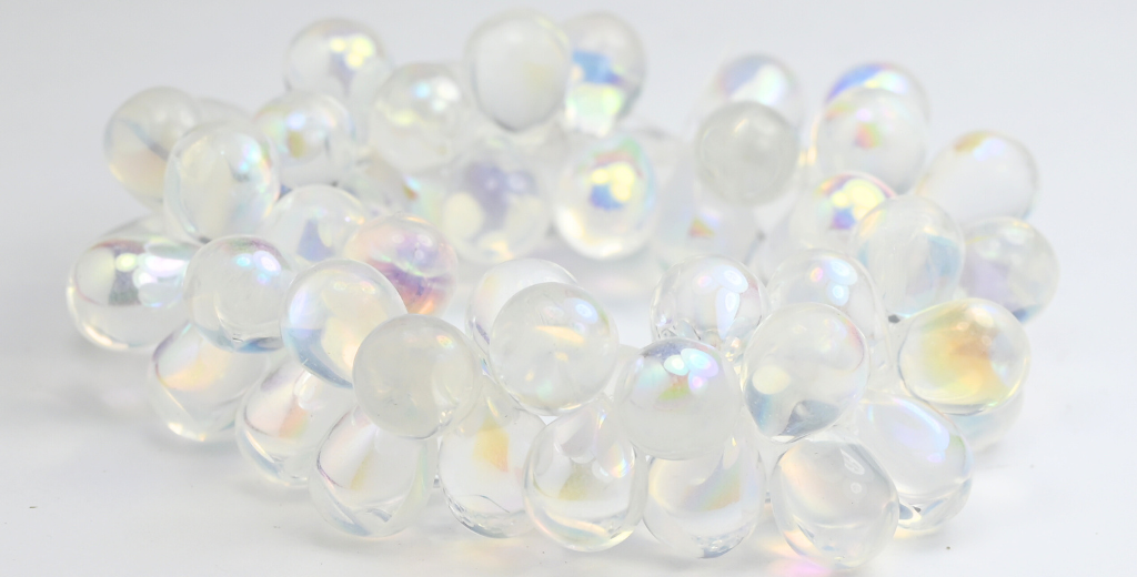 梨形泪珠压制玻璃珠,水晶 Ab (00030-AB),玻璃,捷克共和国