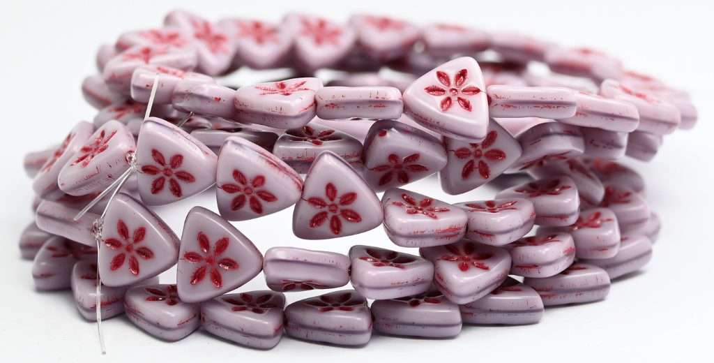 Triangle Flat Wit Flower Pressed Glass Beads, Silk Lavender 54327 (24010-54327), Glass, Czech Republic