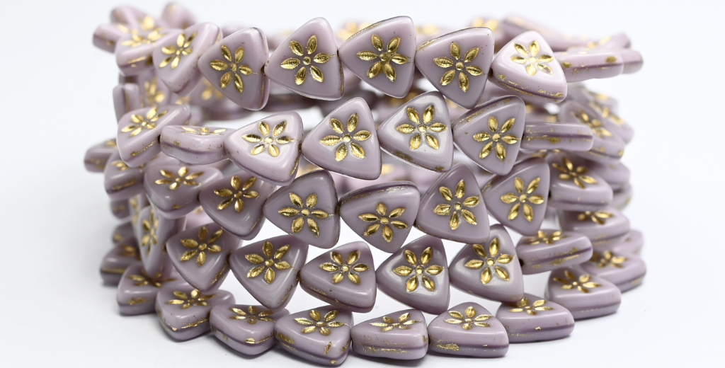 三角形扁平花朵压制玻璃珠,丝绸薰衣草金色内衬 (24010-54202),玻璃,捷克共和国