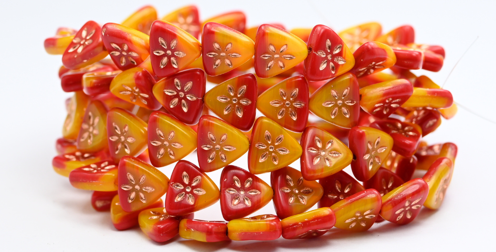 三角形扁平花形压制玻璃珠,91268124 铜衬里 (91268124-54200),玻璃,捷克共和国