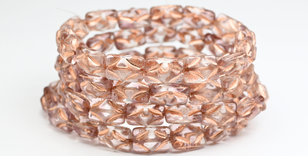 Rectangle Pressed Glass Beads, Transparent Light Amethyst Copper Lined (2002003-54200), Glass, Czech Republic