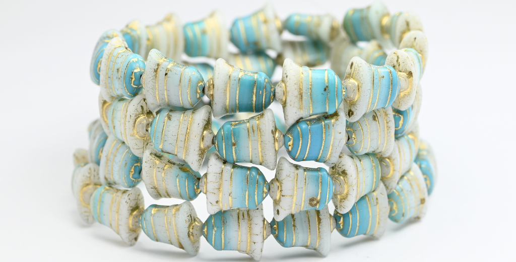 Flat Bell Beads, Silky Blue Gold Lined (64010201-54202), Glass, Czech Republic