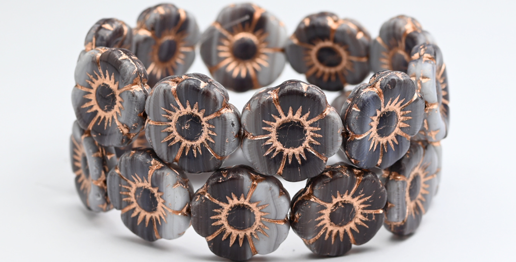 圆形扁平花压制玻璃珠,15014 铜衬里 (15014-54200),玻璃,捷克共和国