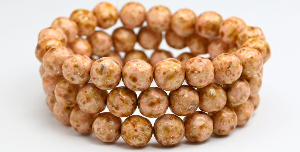 Round Pressed Glass Beads Orange Fruit, Travertin Light Pink (86800-34304), Glass, Czech Republic