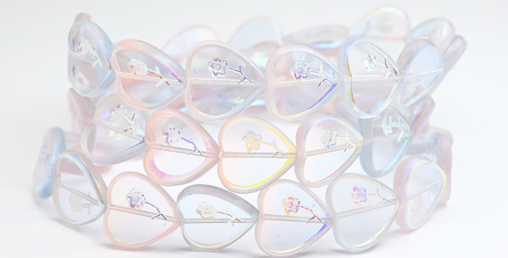 玫瑰桌切心形珠子,透明粉红透明浅紫水晶 Ab 2X (70110-20210-AB-2X),玻璃,捷克共和国