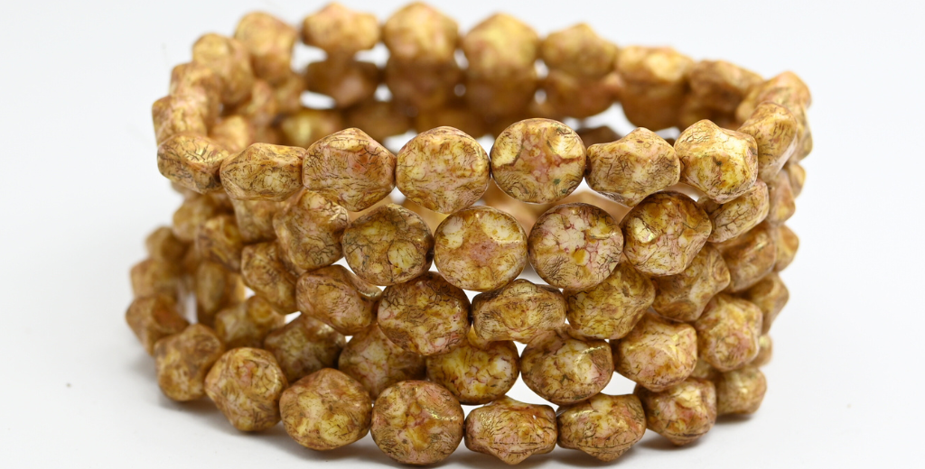 大きな形のビーズ、ホワイトセネガルレッド(02010-15675)、ガラス、チェコ共和国