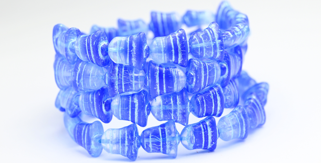 Flat Bell Beads, 31013001 Blue Lined (31013001-54323), Glass, Czech Republic