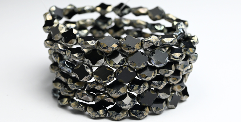 桌切椭圆形珠子,黑色伦勃朗石灰华 (23980-43500),玻璃,捷克共和国