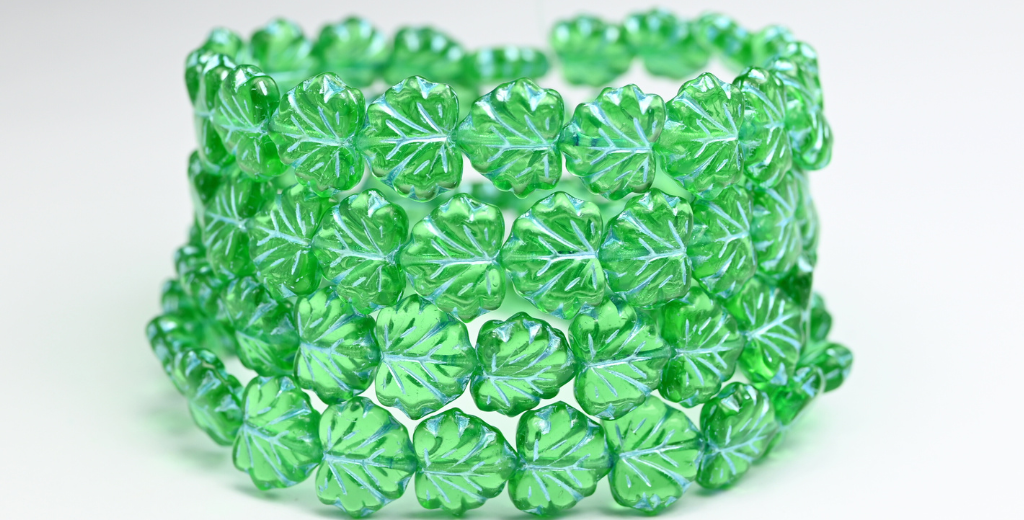 メープルリーフビーズ、50600 ブルーライン(50600-54323)、ガラス、チェコ共和国